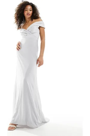 TFNC Bridesmaids bardot fitted maxi dress in