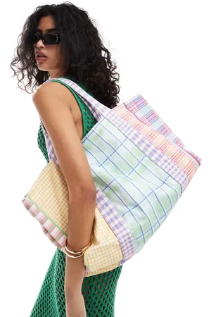 MANGO Large mixed check shopper bag in