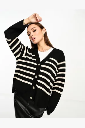 Object Button through knitted cardigan in with beige stripe