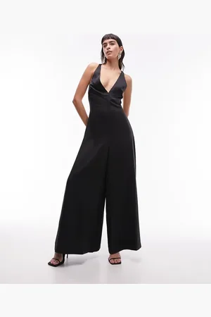 Topshop Lattice back wide leg jumpsuit in
