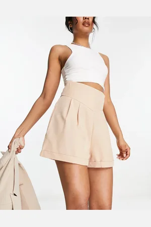 REBELLIOUS FASHION Tailored high waisted shorts in stone