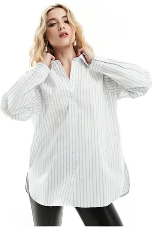JDY Long sleeve loose fit shirt in white with blue stripe