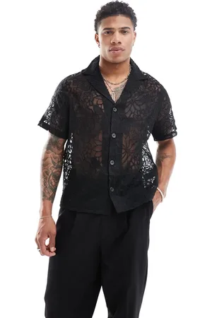ASOS Boxy relaxed deep revere all over embroidered shirt in