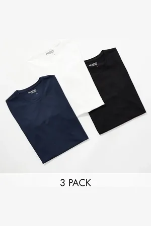 SELECTED 3 pack t-shirts in black white navy