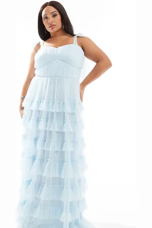 Lace & Beads Tiered ruffle midaxi dress in sky