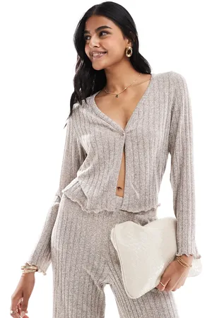 Pieces® Ribbed jersey thrown on cardigan co-ord in beige melange