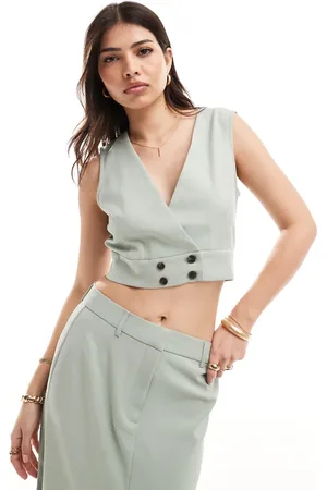 VERO MODA Cropped waistcoat co-ord in sage
