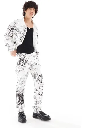 Liquor N Poker Co-ord straight fit jeans with Renaissance print in white and
