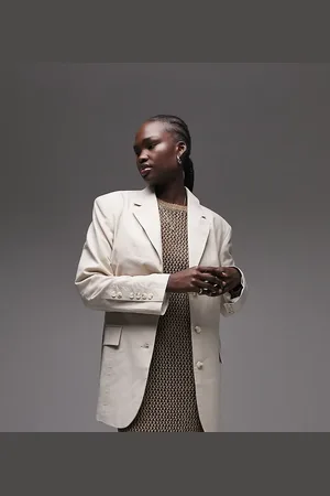 Topshop Tall co-ord linen-blend single breasted blazer in natural