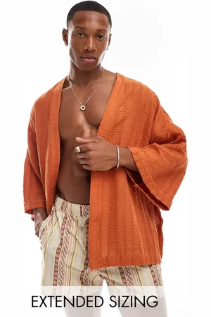 ASOS Boxy textured cotton kimono in rust