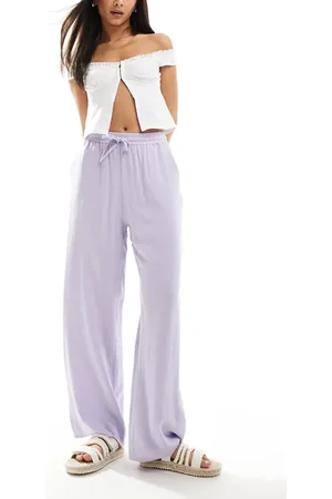 Miss Selfridge Linen blend pull on wide leg trouser in lilac