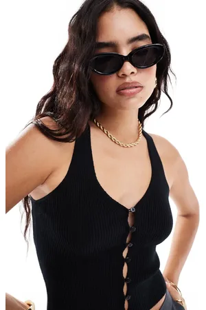 VERO MODA Button front knitted racer back vest in