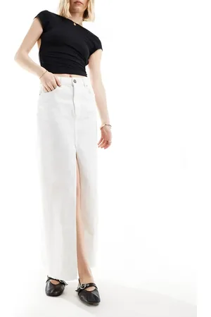Sixth June A-line denim maxi skirt with front split in
