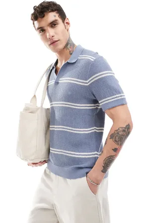 Abercrombie & Fitch Breezy open collar stripe knit polo in mid