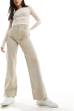 Monki Stretch cotton wide leg trousers in beige
