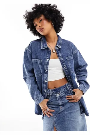 Noisy May Oversize denim shaket in mid wash