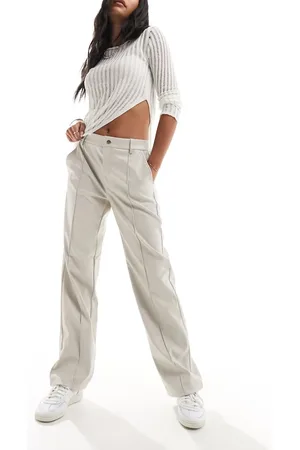 Noisy May Faux leather high waisted trousers in cream