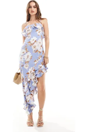 Abercrombie & Fitch Maxi dress with detachable straps and asymetric ruffle hem in floral print
