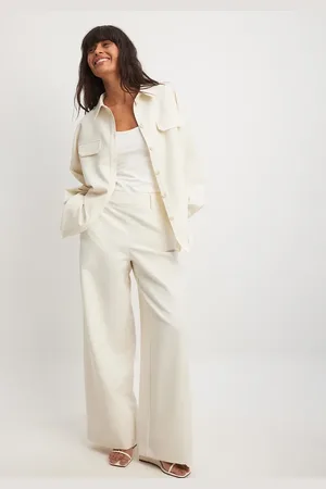 NA-KD X Laura Jane Stone co-ord linen blend loose fit high waist trousers in beige