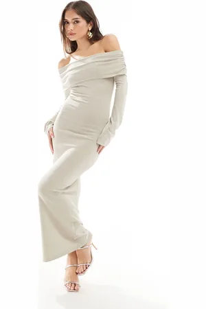 Pretty Lavish Soreya glitter bardot knit maxi dress in gold