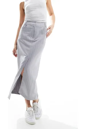 Miss Selfridge Tailored maxi skirt in grey pinstripe