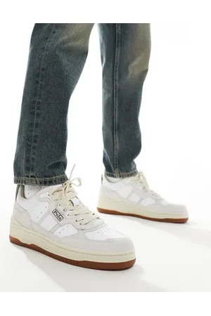 Ralph Lauren Masters sport suede mix trainer with logo in beige and