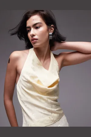 Topshop Co-ord jacquard halter top in lemon