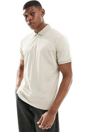 SELECTED Half zip polo shirt in cream