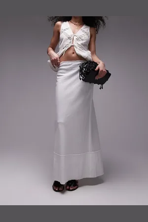 Topshop Linen raw edge trim bias maxi skirt in