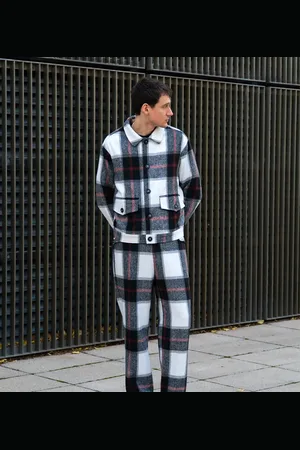 Labelrail X Isaac Hudson brushed check button through shacket co-ord in