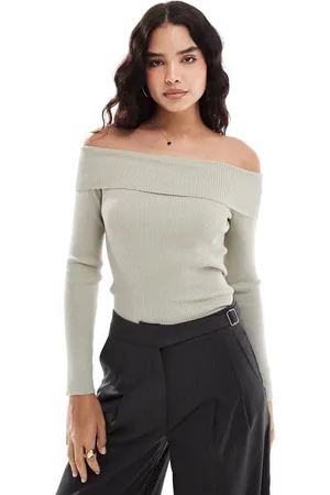 VERO MODA Off shoulder knitted top in stone