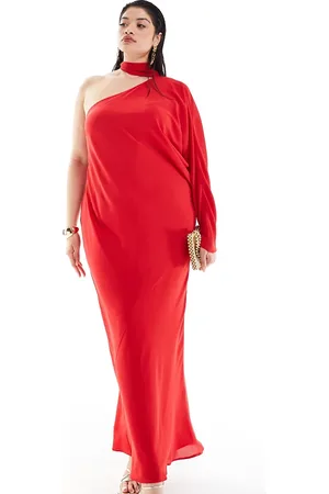 ASOS ASOS DESIGN Curve exclusive one sleeve tie neck maxi dress with batwing detail in