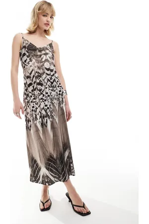 AllSaints Hadley Sierra satin midi slip dress in black/