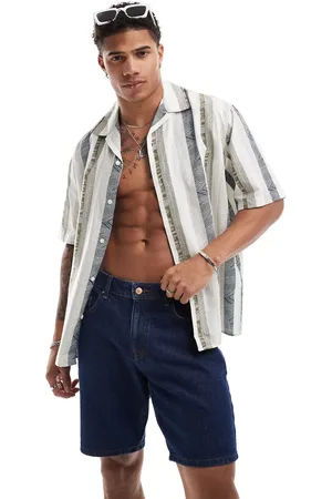 SELECTED Oversized linen mix revere collar shirt in printed stripe