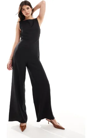 ASOS High neck button side detailed wide leg jumpsuit in