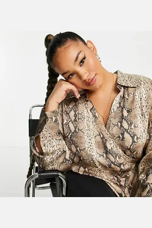 MANGO Curve long-sleeved wrap shirt in animal print