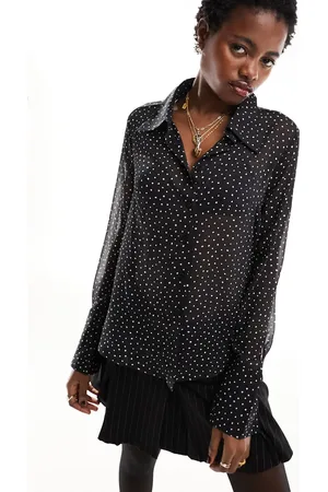 Monki Long sleeve shirt in mono dot print