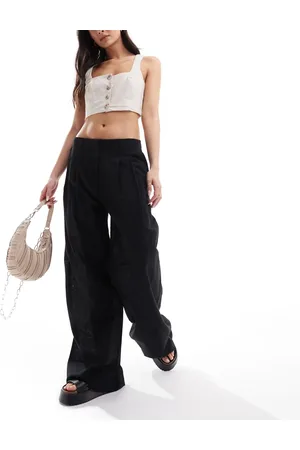 Monki Linen tailored wide leg trousers in