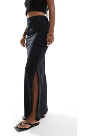 Threadbare Linen blend column maxi skirt in