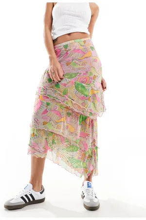 Monki Layered ruffle midi skirt in pastel hearts