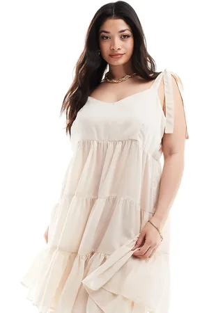 VERO MODA Tie shoulder tiered beach mini dress in cream