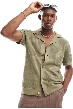 River Island Botanical pointelle shirt in khaki