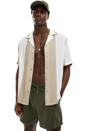 River Island Stripe revere collar shirt in beige