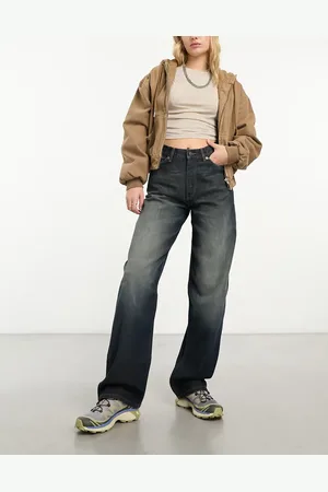Weekday Rail mid waist loose fit straight leg jeans in marsh wash
