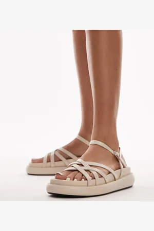 Topshop Junior strappy flatform sandal in off white