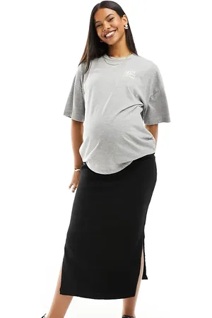 Mama;licious Mamalicious Maternity over the bump denim skirt with side splits in