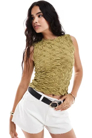VERO MODA Scrunch sleeveless jersey top in olive