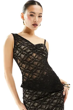 Fashionkilla Lace overlay asymmetric top co-ord in