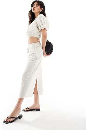 VILA Cotton maxi skirt co-ord in beige