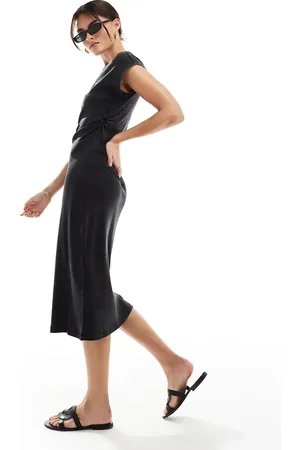 MANGO Short sleeve jersey midi dress in